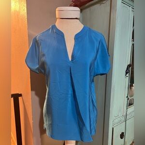 Amanda Uprichard silk shirt short sleeve royal blue mesh detail size P small
